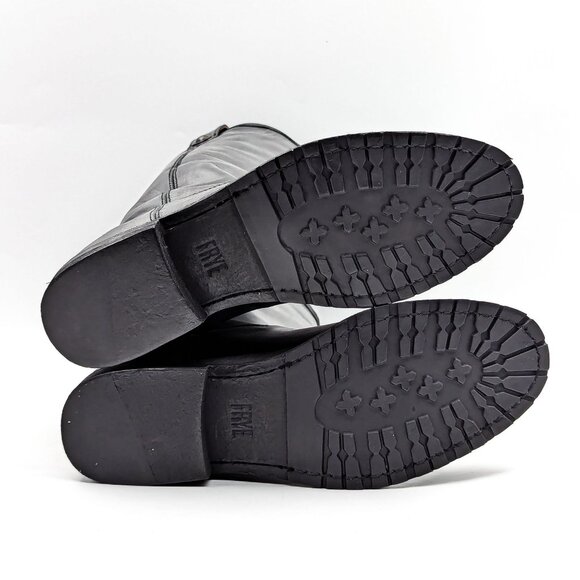 Frye Women Melissa Button Black Leather Equestrian Riding Lug Sole Boots Size 6 - Picture 5 of 11